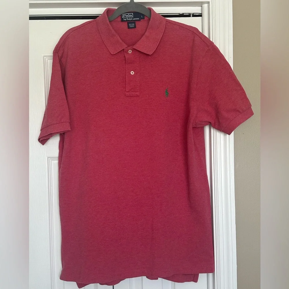 Polo Ralph‎ Lauren Polo Shirt Mens L Red/Pink Heather 100% Cotton Short Sleeve